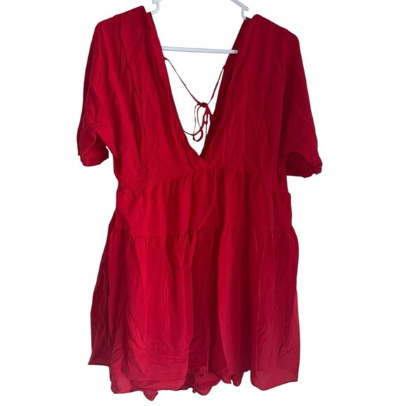 Olaesa Womens V Neck Mini Dress Size XXL Red Flutter Rayon Club Party - Picture 1 of 6